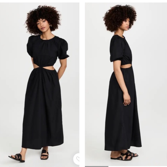 NWT FAITHFULL THE BRAND Alessandria Midi Dress Black S - Picture 2 of 7